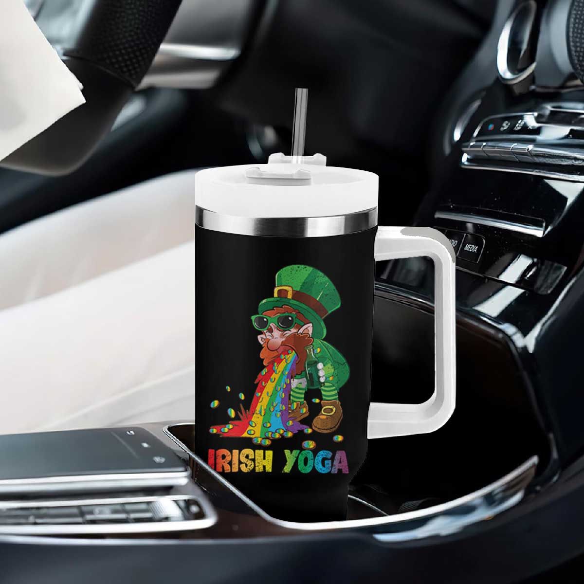 Funny Irish Yoga St Patrick's Day Beer Drinking Tumbler With Handle Drunk Leprechaun TS11 Print Your Wear