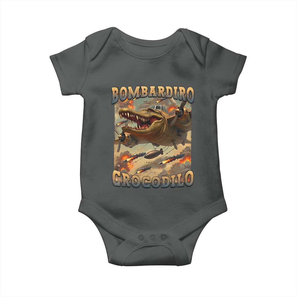 Funny Italian Brainrot Bombardiro Crocodilo Baby Onesie Gen Z Meme TS11 Dark Heather Print Your Wear