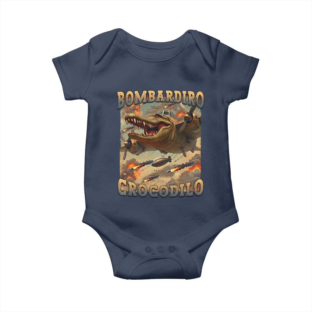 Funny Italian Brainrot Bombardiro Crocodilo Baby Onesie Gen Z Meme TS11 Navy Print Your Wear