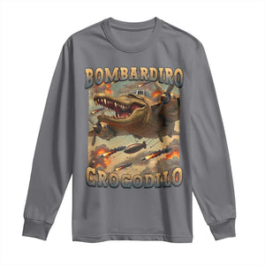 Funny Italian Brainrot Bombardiro Crocodilo Long Sleeve Shirt Gen Z Meme TS11 Charcoal Print Your Wear