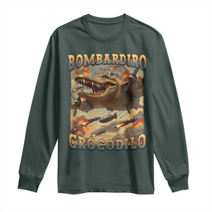 Funny Italian Brainrot Bombardiro Crocodilo Long Sleeve Shirt Gen Z Meme TS11 Dark Forest Green Print Your Wear