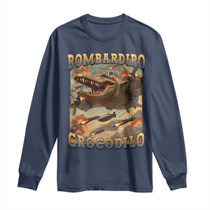 Funny Italian Brainrot Bombardiro Crocodilo Long Sleeve Shirt Gen Z Meme TS11 Navy Print Your Wear