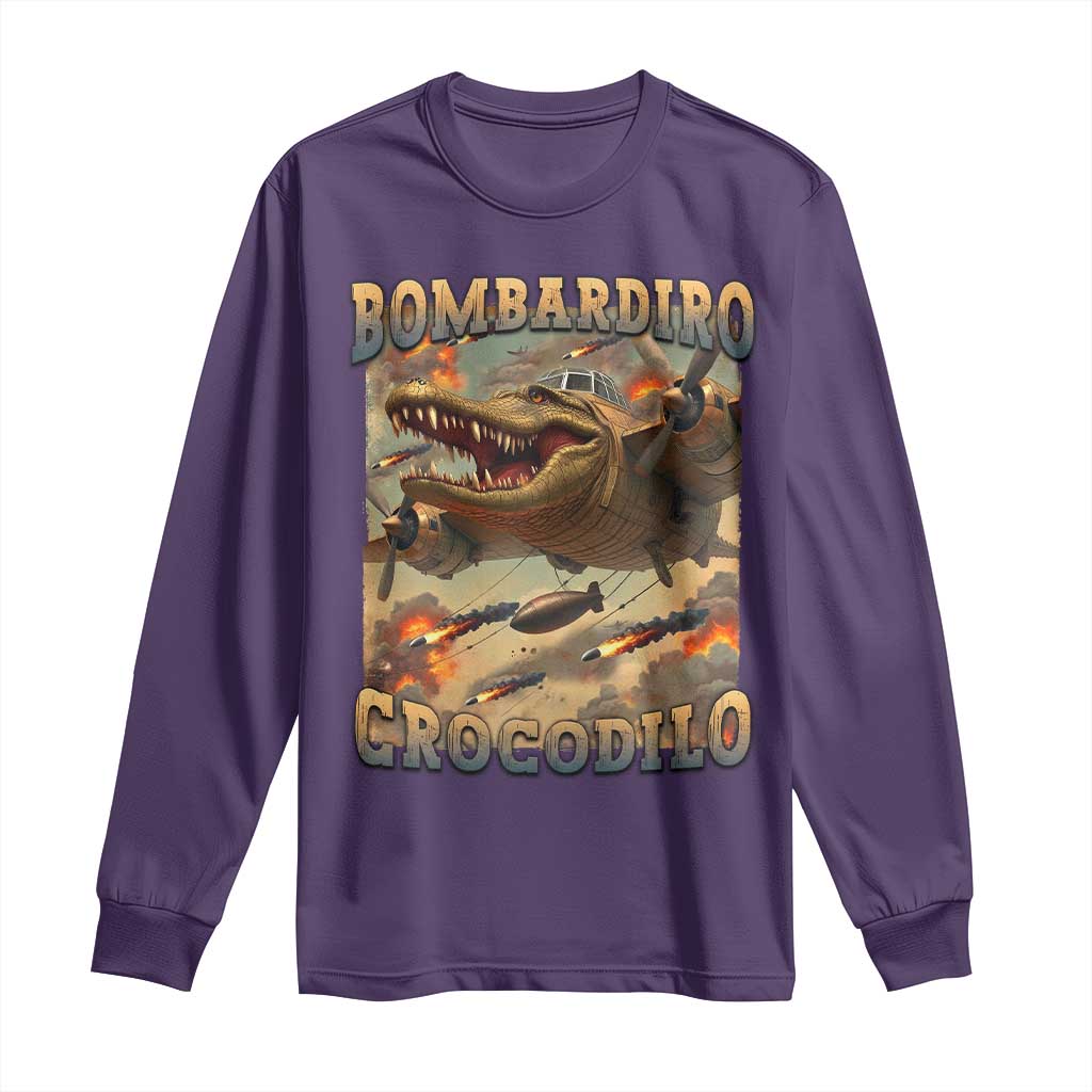 Funny Italian Brainrot Bombardiro Crocodilo Long Sleeve Shirt Gen Z Meme TS11 Purple Print Your Wear