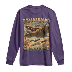 Funny Italian Brainrot Bombardiro Crocodilo Long Sleeve Shirt Gen Z Meme TS11 Purple Print Your Wear