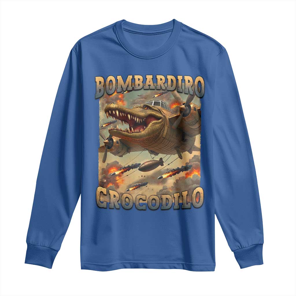 Funny Italian Brainrot Bombardiro Crocodilo Long Sleeve Shirt Gen Z Meme TS11 Royal Blue Print Your Wear