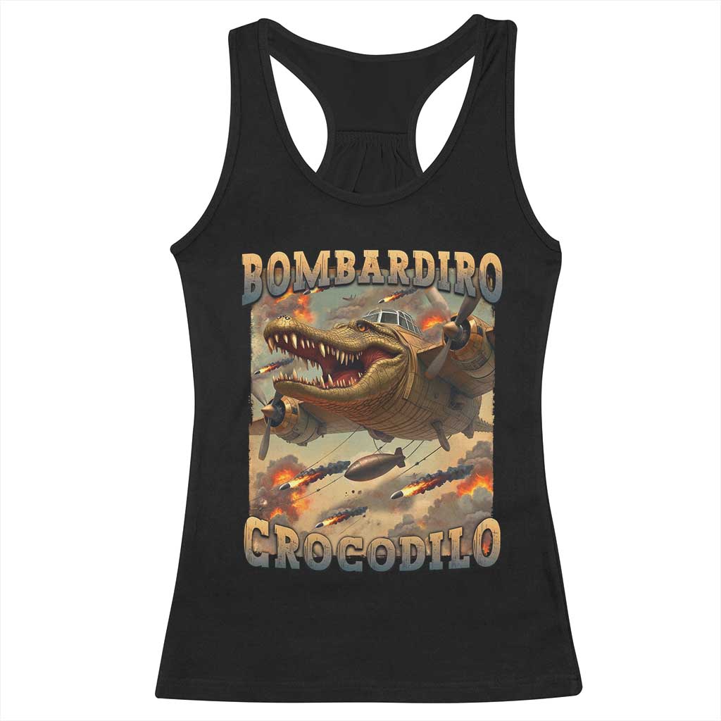 Funny Italian Brainrot Bombardiro Crocodilo Racerback Tank Top Gen Z Meme TS11 Black Print Your Wear