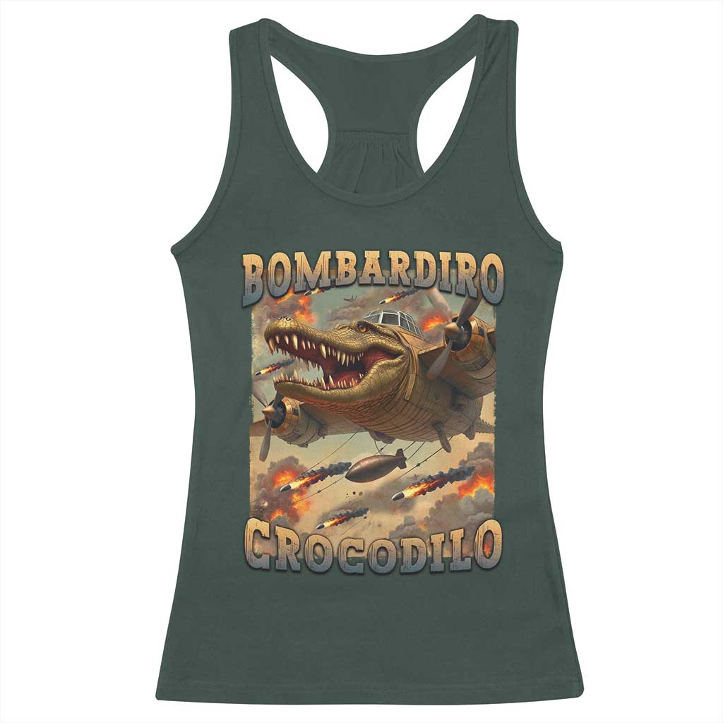 Funny Italian Brainrot Bombardiro Crocodilo Racerback Tank Top Gen Z Meme TS11 Dark Forest Green Print Your Wear