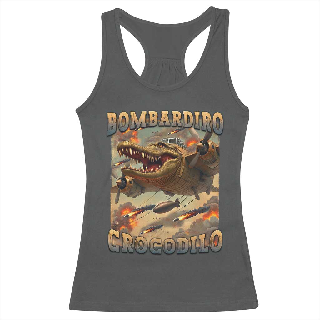 Funny Italian Brainrot Bombardiro Crocodilo Racerback Tank Top Gen Z Meme TS11 Dark Heather Print Your Wear