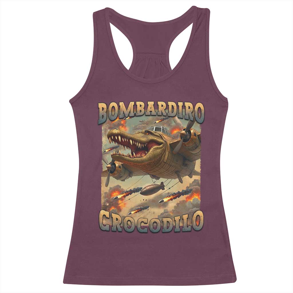 Funny Italian Brainrot Bombardiro Crocodilo Racerback Tank Top Gen Z Meme TS11 Maroon Print Your Wear