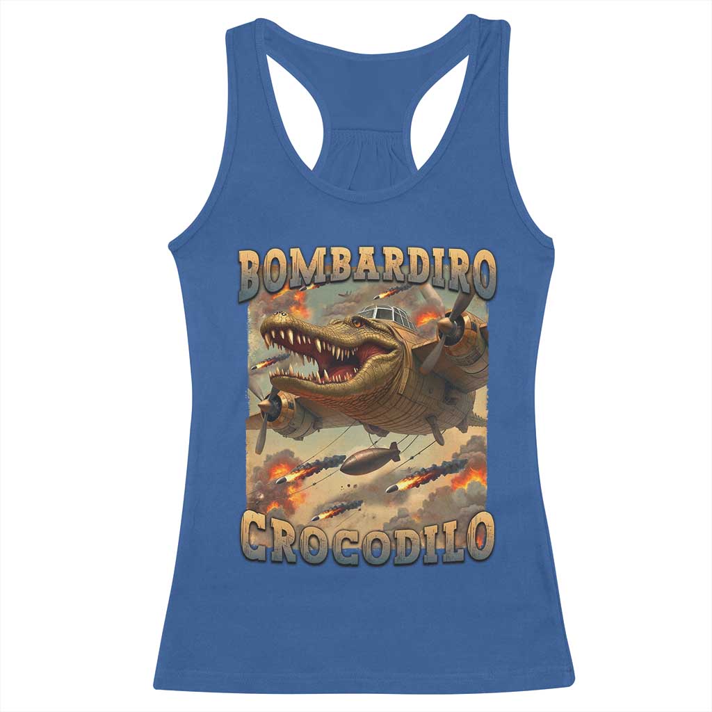 Funny Italian Brainrot Bombardiro Crocodilo Racerback Tank Top Gen Z Meme TS11 Royal Blue Print Your Wear