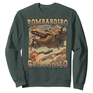 Funny Italian Brainrot Bombardiro Crocodilo Sweatshirt Gen Z Meme TS11 Dark Forest Green Print Your Wear