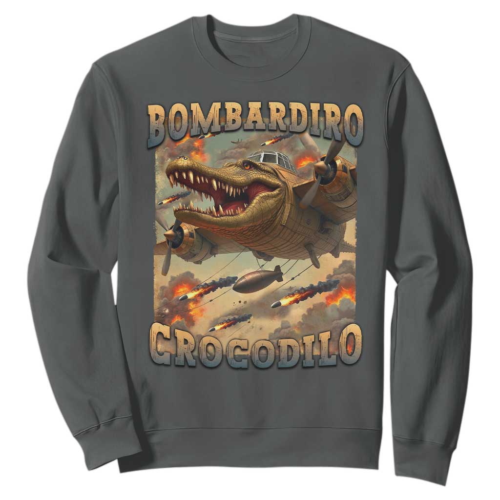Funny Italian Brainrot Bombardiro Crocodilo Sweatshirt Gen Z Meme TS11 Dark Heather Print Your Wear