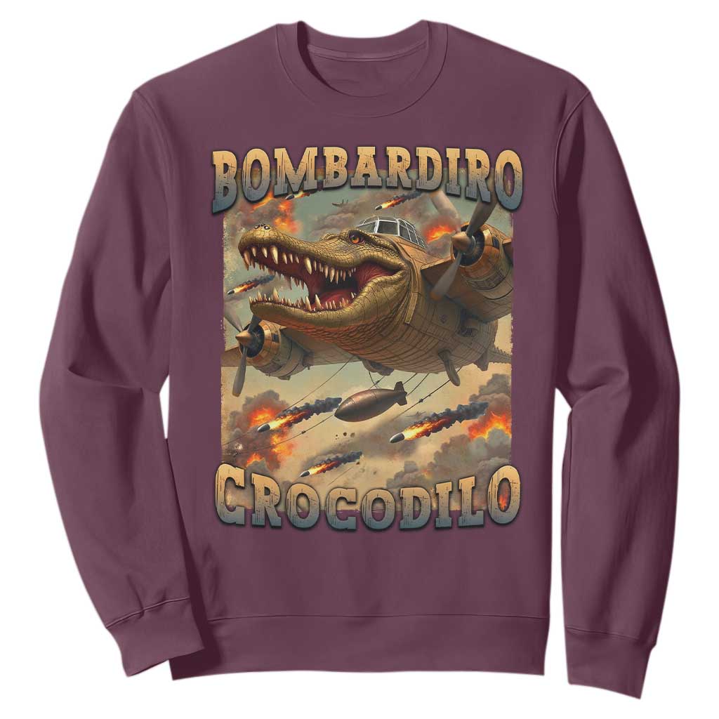Funny Italian Brainrot Bombardiro Crocodilo Sweatshirt Gen Z Meme TS11 Maroon Print Your Wear