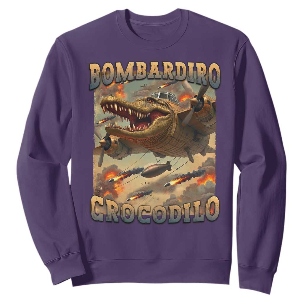 Funny Italian Brainrot Bombardiro Crocodilo Sweatshirt Gen Z Meme TS11 Purple Print Your Wear