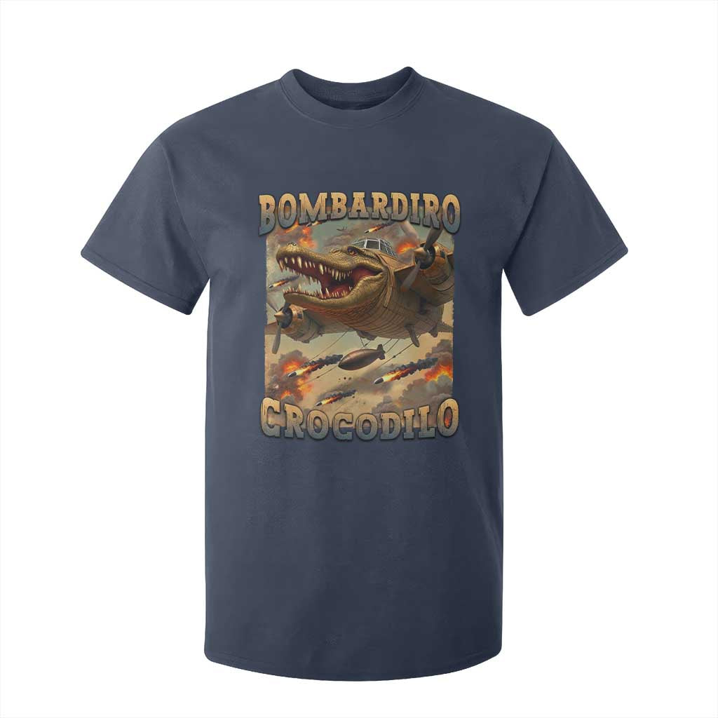 Funny Italian Brainrot Bombardiro Crocodilo T Shirt For Kid Gen Z Meme TS11 Navy Print Your Wear