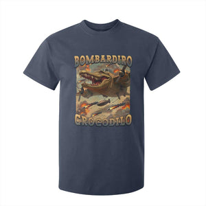 Funny Italian Brainrot Bombardiro Crocodilo T Shirt For Kid Gen Z Meme TS11 Navy Print Your Wear
