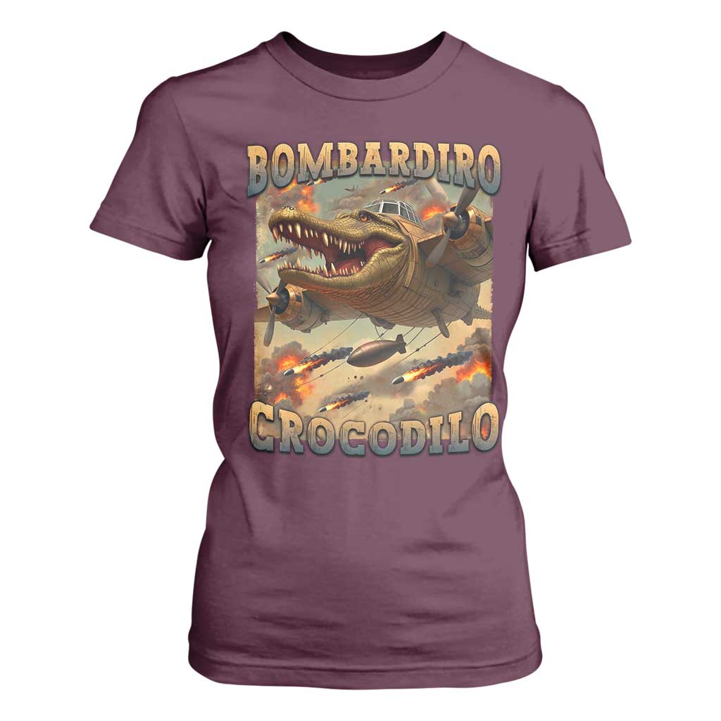 Funny Italian Brainrot Bombardiro Crocodilo T Shirt For Women Gen Z Meme TS11 Maroon Print Your Wear