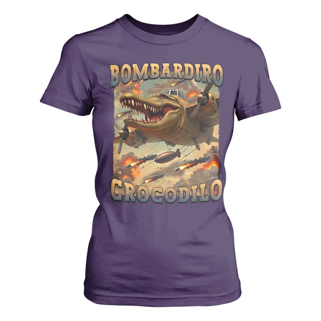 Funny Italian Brainrot Bombardiro Crocodilo T Shirt For Women Gen Z Meme TS11 Purple Print Your Wear