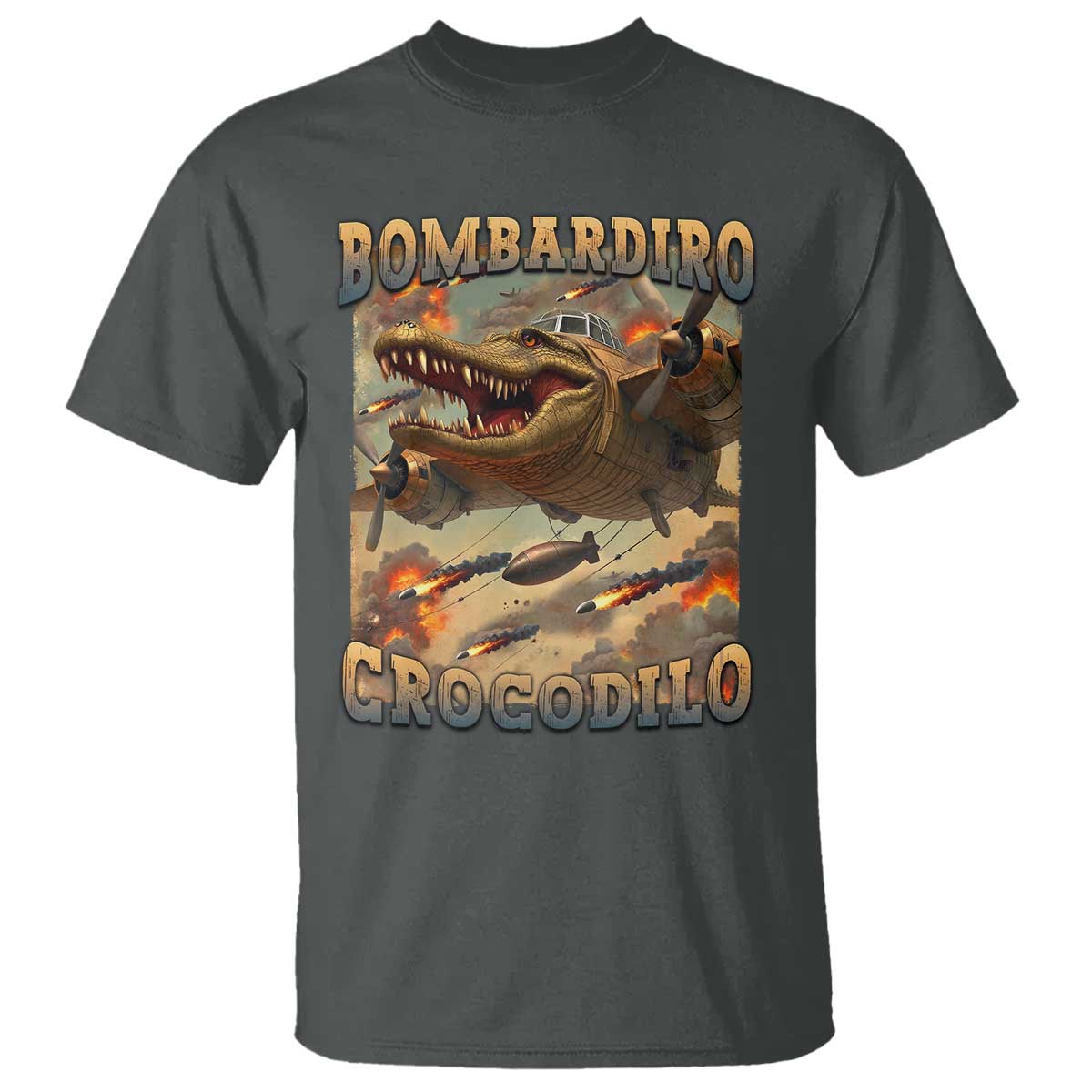 Funny Italian Brainrot Bombardiro Crocodilo T Shirt Gen Z Meme TS11 Dark Heather Print Your Wear