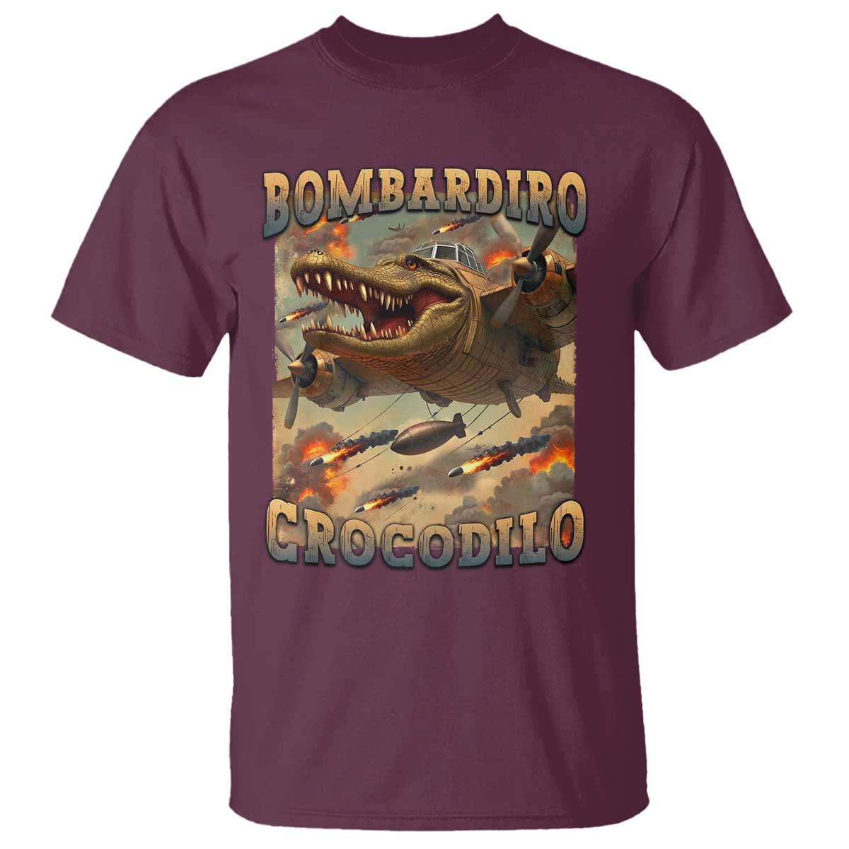 Funny Italian Brainrot Bombardiro Crocodilo T Shirt Gen Z Meme TS11 Maroon Print Your Wear