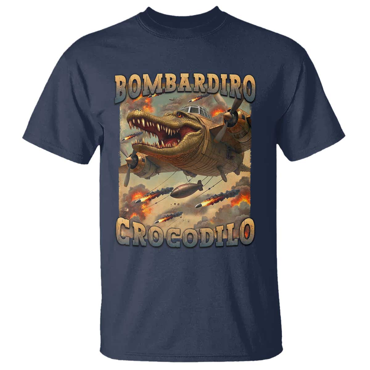 Funny Italian Brainrot Bombardiro Crocodilo T Shirt Gen Z Meme TS11 Navy Print Your Wear