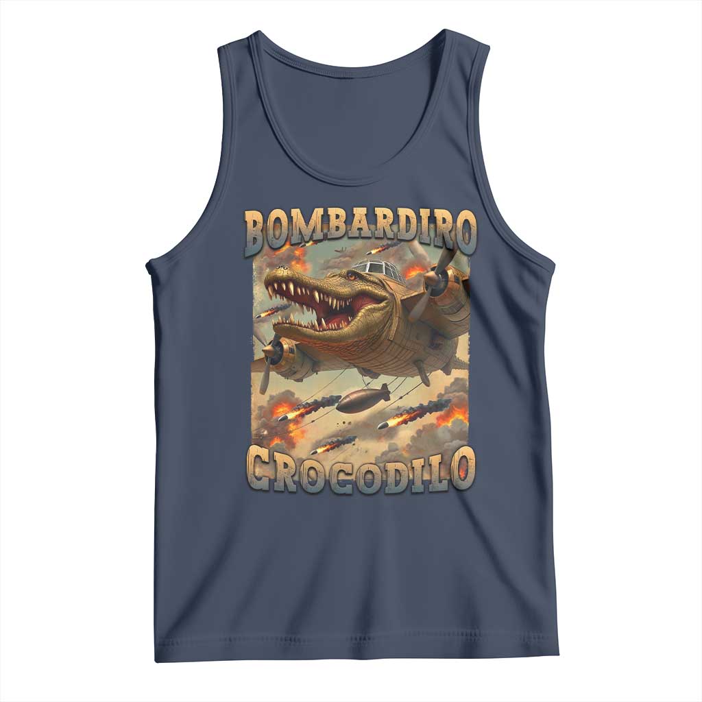 Funny Italian Brainrot Bombardiro Crocodilo Tank Top Gen Z Meme TS11 Navy Print Your Wear