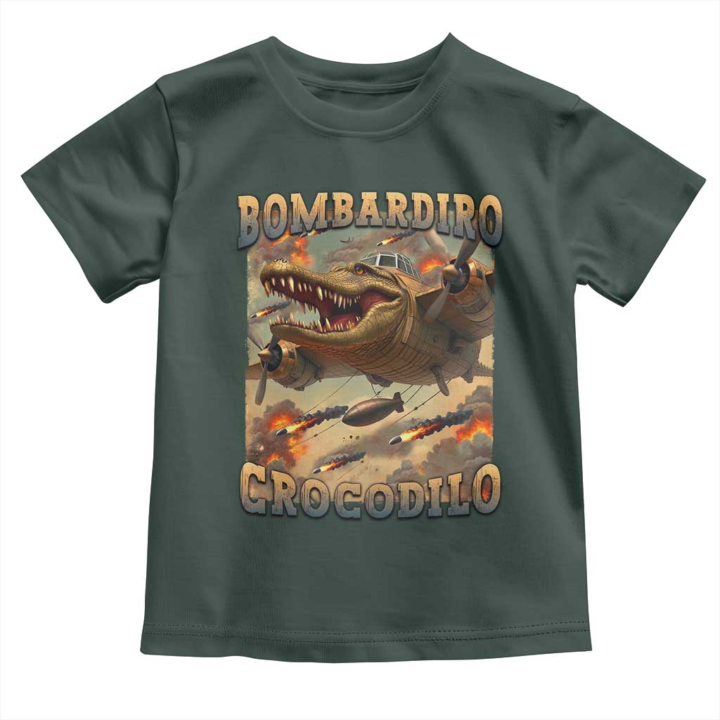 Funny Italian Brainrot Bombardiro Crocodilo Toddler T Shirt Gen Z Meme TS11 Dark Forest Green Print Your Wear