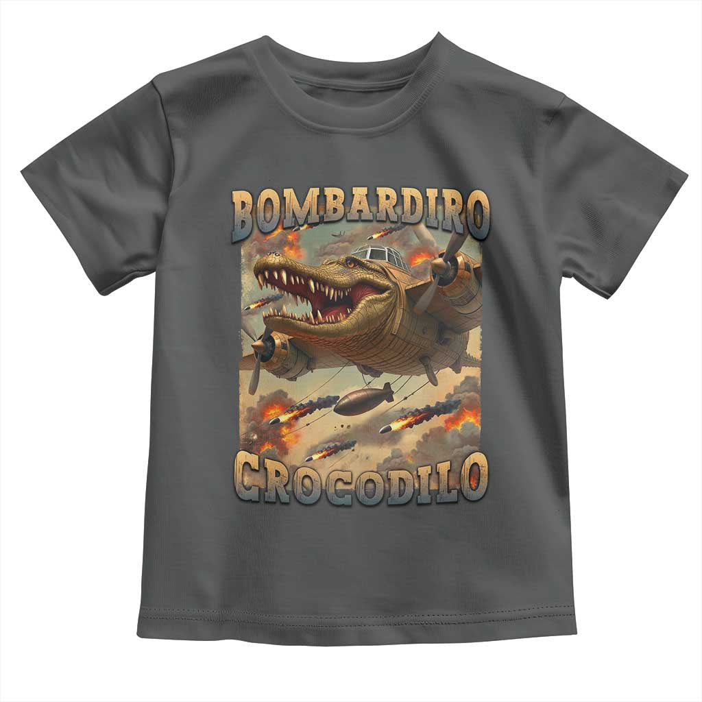 Funny Italian Brainrot Bombardiro Crocodilo Toddler T Shirt Gen Z Meme TS11 Dark Heather Print Your Wear