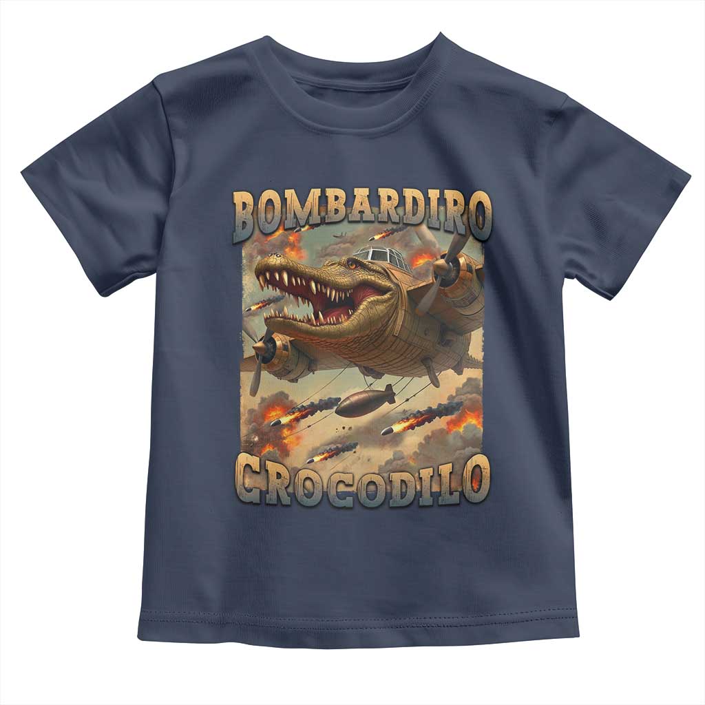 Funny Italian Brainrot Bombardiro Crocodilo Toddler T Shirt Gen Z Meme TS11 Navy Print Your Wear