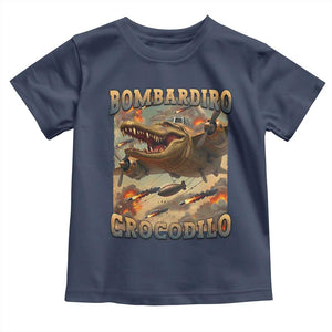 Funny Italian Brainrot Bombardiro Crocodilo Toddler T Shirt Gen Z Meme TS11 Navy Print Your Wear