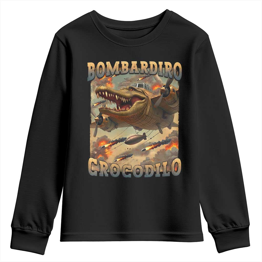 Funny Italian Brainrot Bombardiro Crocodilo Youth Sweatshirt Gen Z Meme TS11 Black Print Your Wear