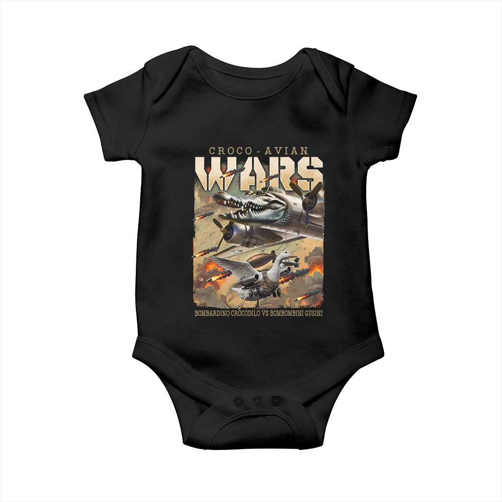 Funny Italian Brainrot Croco Avian Wars Baby Onesie Bombardino Crocodilo Bombombini Gusini Gen Z Meme TS11 Black Print Your Wear