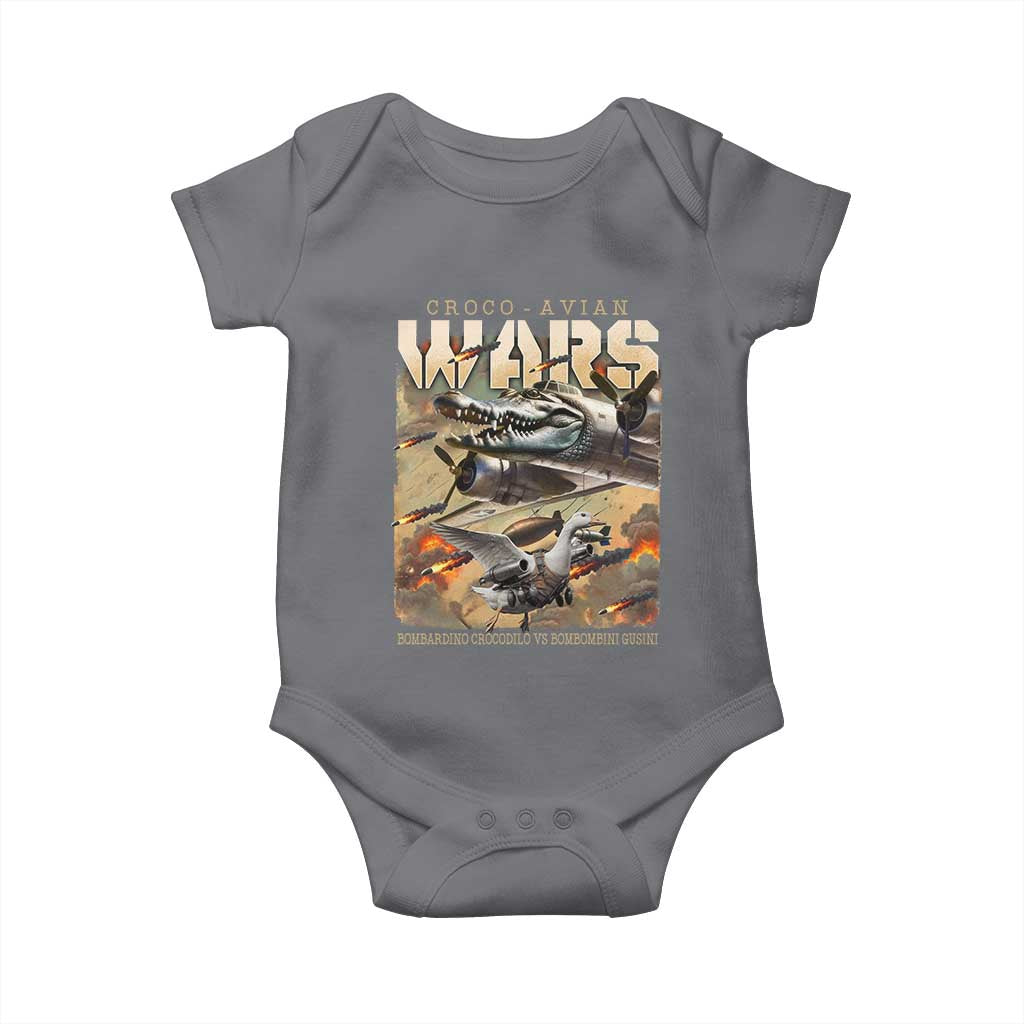 Funny Italian Brainrot Croco Avian Wars Baby Onesie Bombardino Crocodilo Bombombini Gusini Gen Z Meme TS11 Charcoal Print Your Wear
