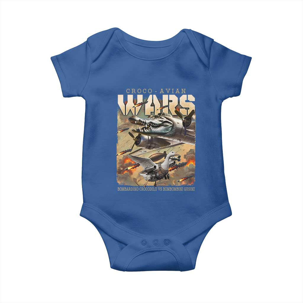 Funny Italian Brainrot Croco Avian Wars Baby Onesie Bombardino Crocodilo Bombombini Gusini Gen Z Meme TS11 Royal Blue Print Your Wear