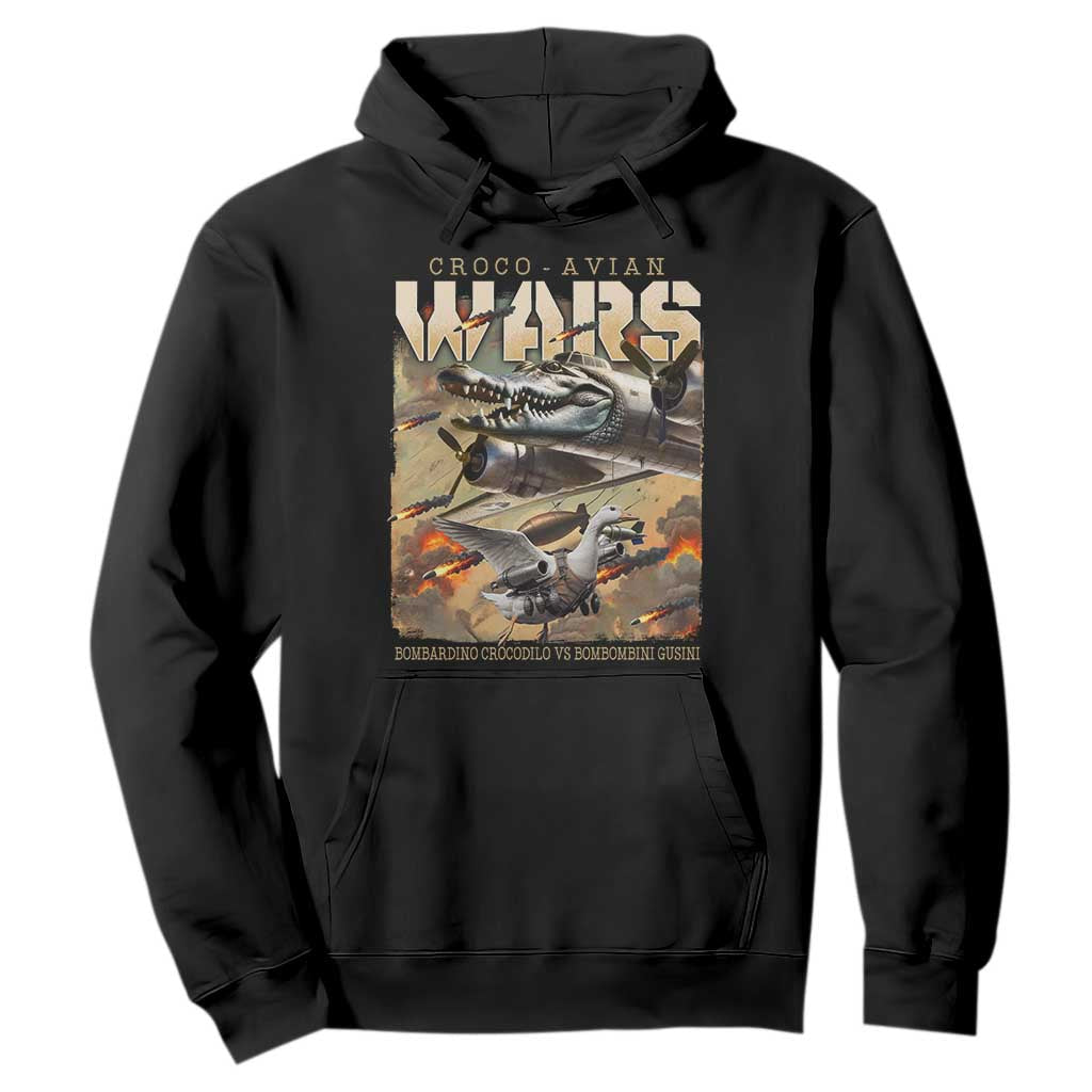Funny Italian Brainrot Croco Avian Wars Hoodie Bombardino Crocodilo Bombombini Gusini Gen Z Meme TS11 Black Print Your Wear