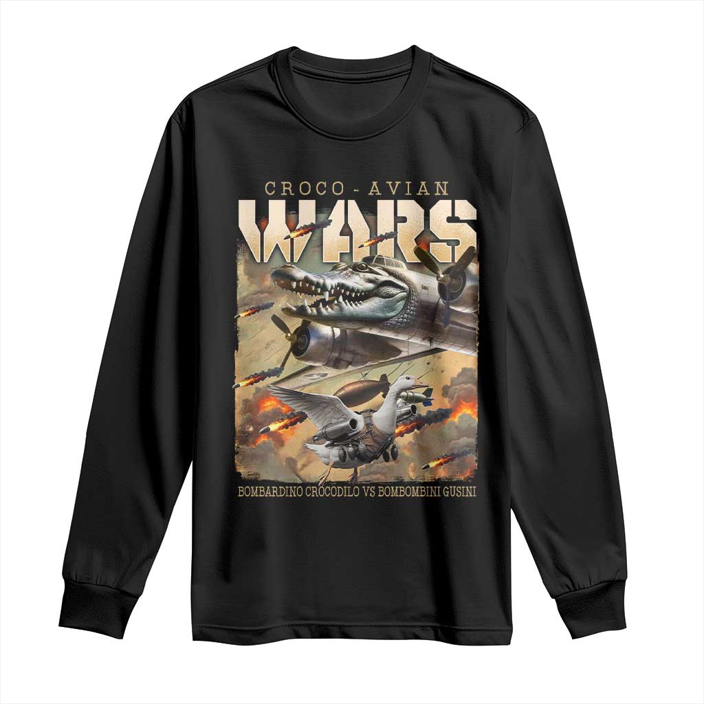 Funny Italian Brainrot Croco Avian Wars Long Sleeve Shirt Bombardino Crocodilo Bombombini Gusini Gen Z Meme TS11 Black Print Your Wear