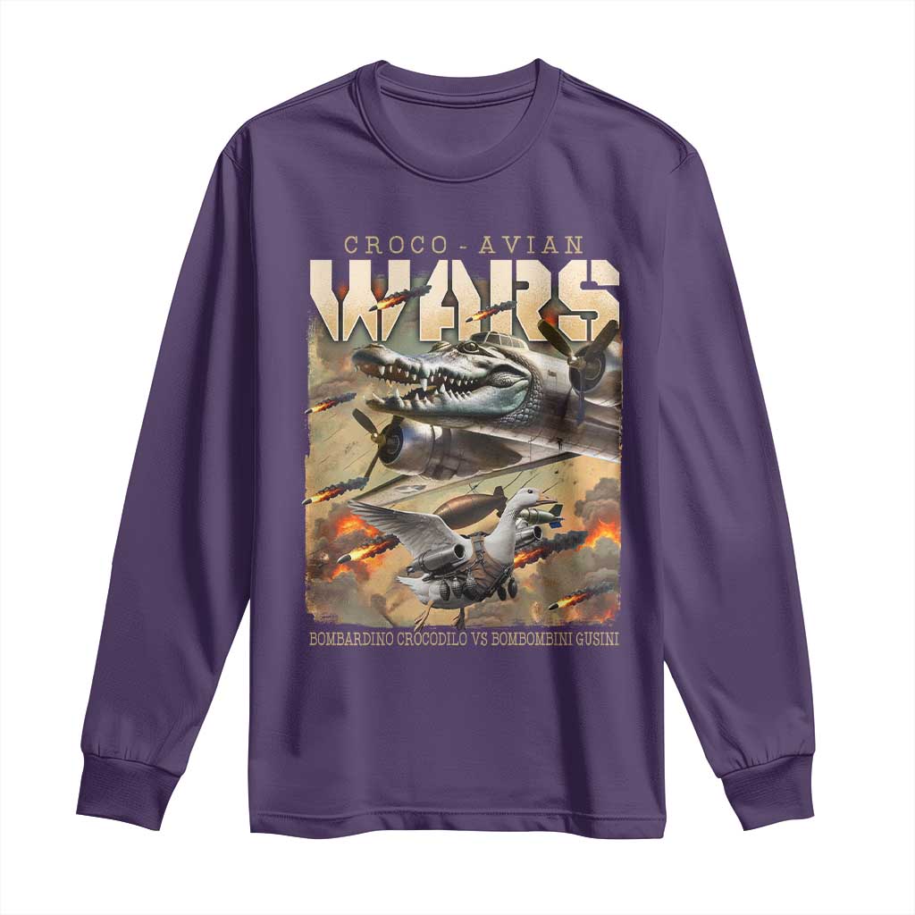 Funny Italian Brainrot Croco Avian Wars Long Sleeve Shirt Bombardino Crocodilo Bombombini Gusini Gen Z Meme TS11 Purple Print Your Wear
