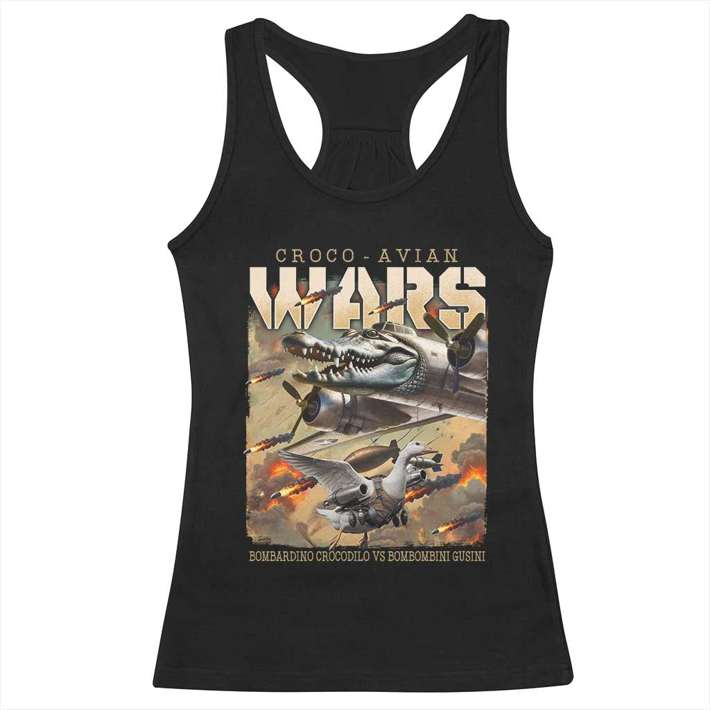 Funny Italian Brainrot Croco Avian Wars Racerback Tank Top Bombardino Crocodilo Bombombini Gusini Gen Z Meme TS11 Black Print Your Wear