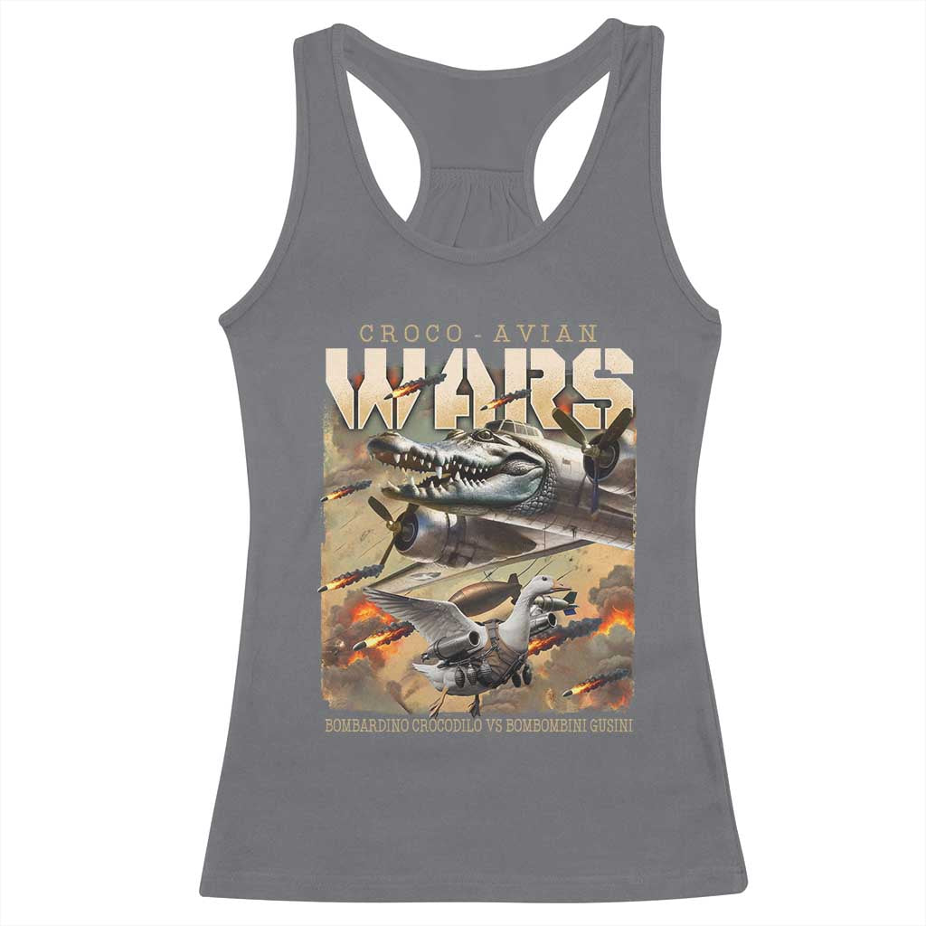 Funny Italian Brainrot Croco Avian Wars Racerback Tank Top Bombardino Crocodilo Bombombini Gusini Gen Z Meme TS11 Charcoal Print Your Wear