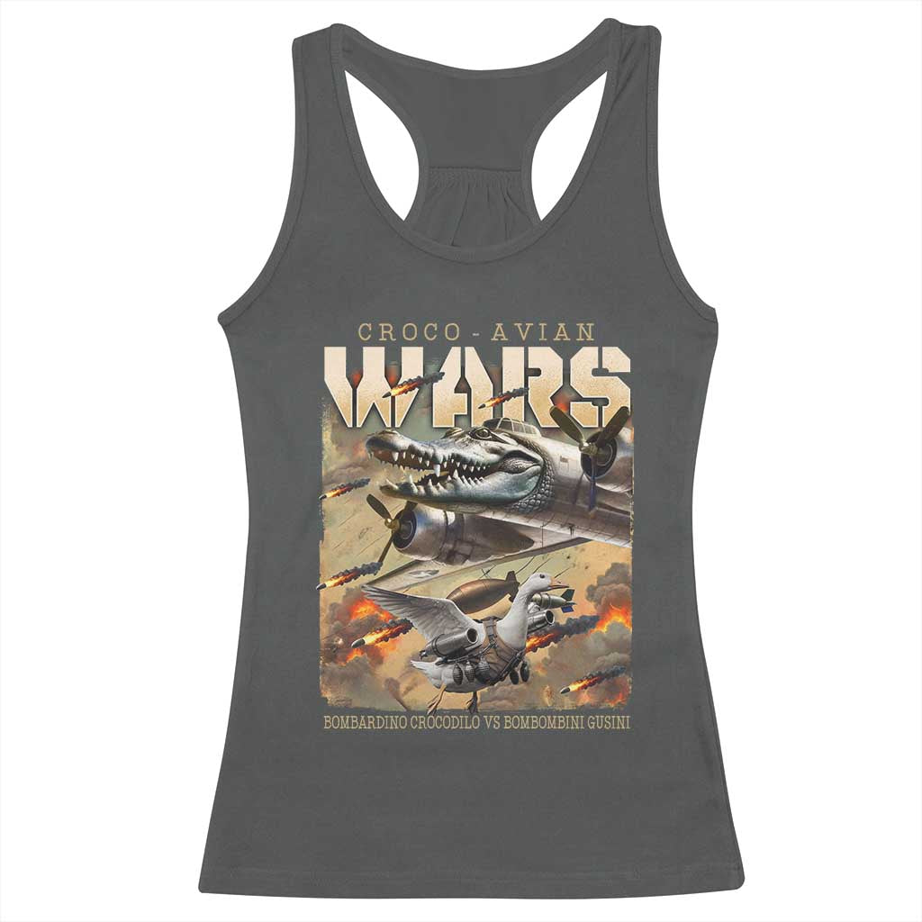 Funny Italian Brainrot Croco Avian Wars Racerback Tank Top Bombardino Crocodilo Bombombini Gusini Gen Z Meme TS11 Dark Heather Print Your Wear