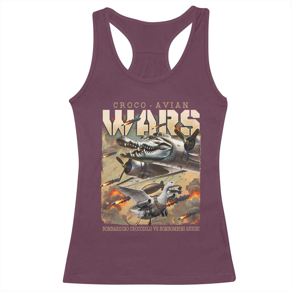 Funny Italian Brainrot Croco Avian Wars Racerback Tank Top Bombardino Crocodilo Bombombini Gusini Gen Z Meme TS11 Maroon Print Your Wear