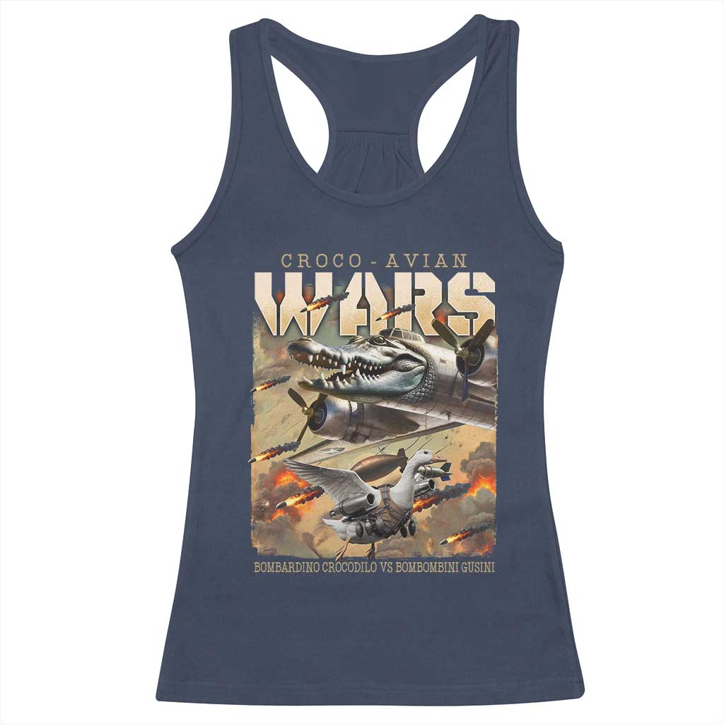 Funny Italian Brainrot Croco Avian Wars Racerback Tank Top Bombardino Crocodilo Bombombini Gusini Gen Z Meme TS11 Navy Print Your Wear