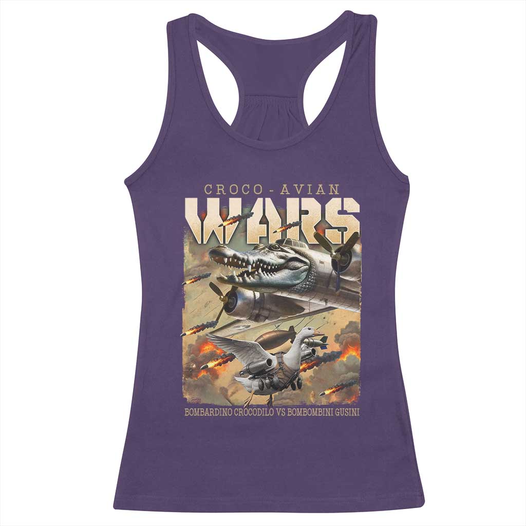 Funny Italian Brainrot Croco Avian Wars Racerback Tank Top Bombardino Crocodilo Bombombini Gusini Gen Z Meme TS11 Purple Print Your Wear