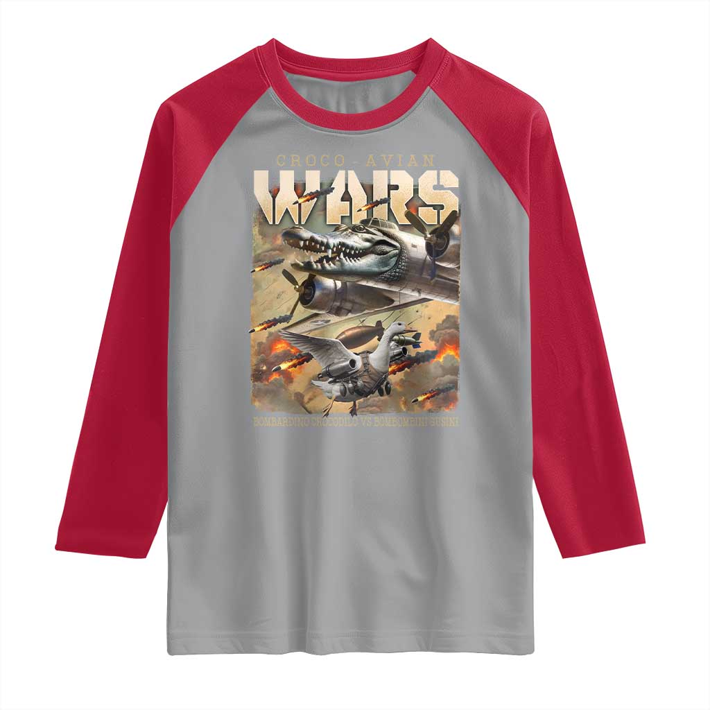 Funny Italian Brainrot Croco Avian Wars Raglan Shirt Bombardino Crocodilo Bombombini Gusini Gen Z Meme TS11 Sport Gray Red Print Your Wear