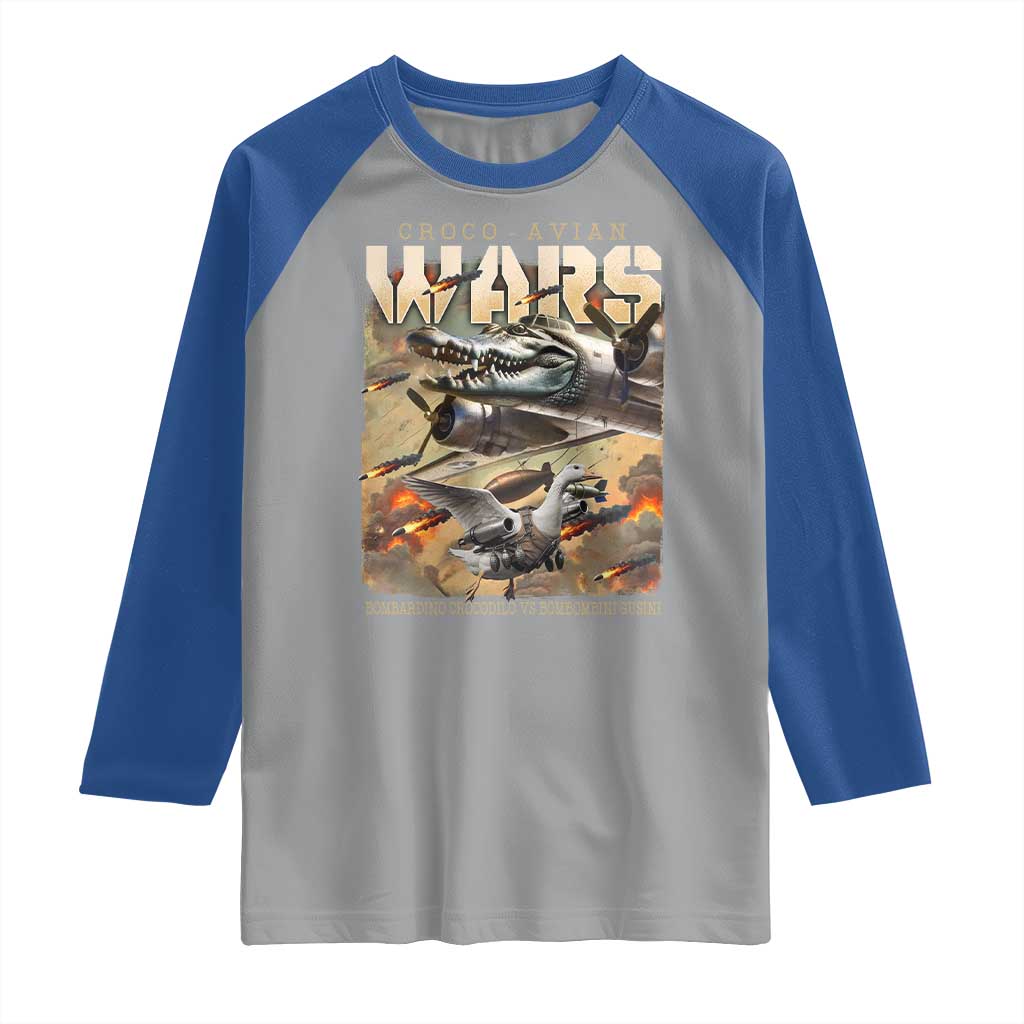 Funny Italian Brainrot Croco Avian Wars Raglan Shirt Bombardino Crocodilo Bombombini Gusini Gen Z Meme TS11 Sport Gray Royal Print Your Wear