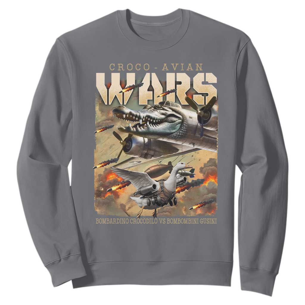 Funny Italian Brainrot Croco Avian Wars Sweatshirt Bombardino Crocodilo Bombombini Gusini Gen Z Meme TS11 Charcoal Print Your Wear