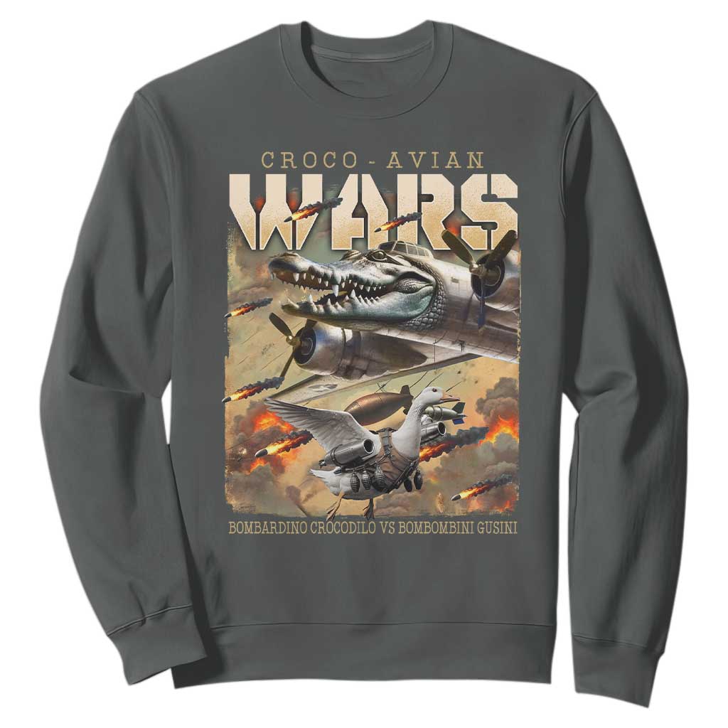 Funny Italian Brainrot Croco Avian Wars Sweatshirt Bombardino Crocodilo Bombombini Gusini Gen Z Meme TS11 Dark Heather Print Your Wear