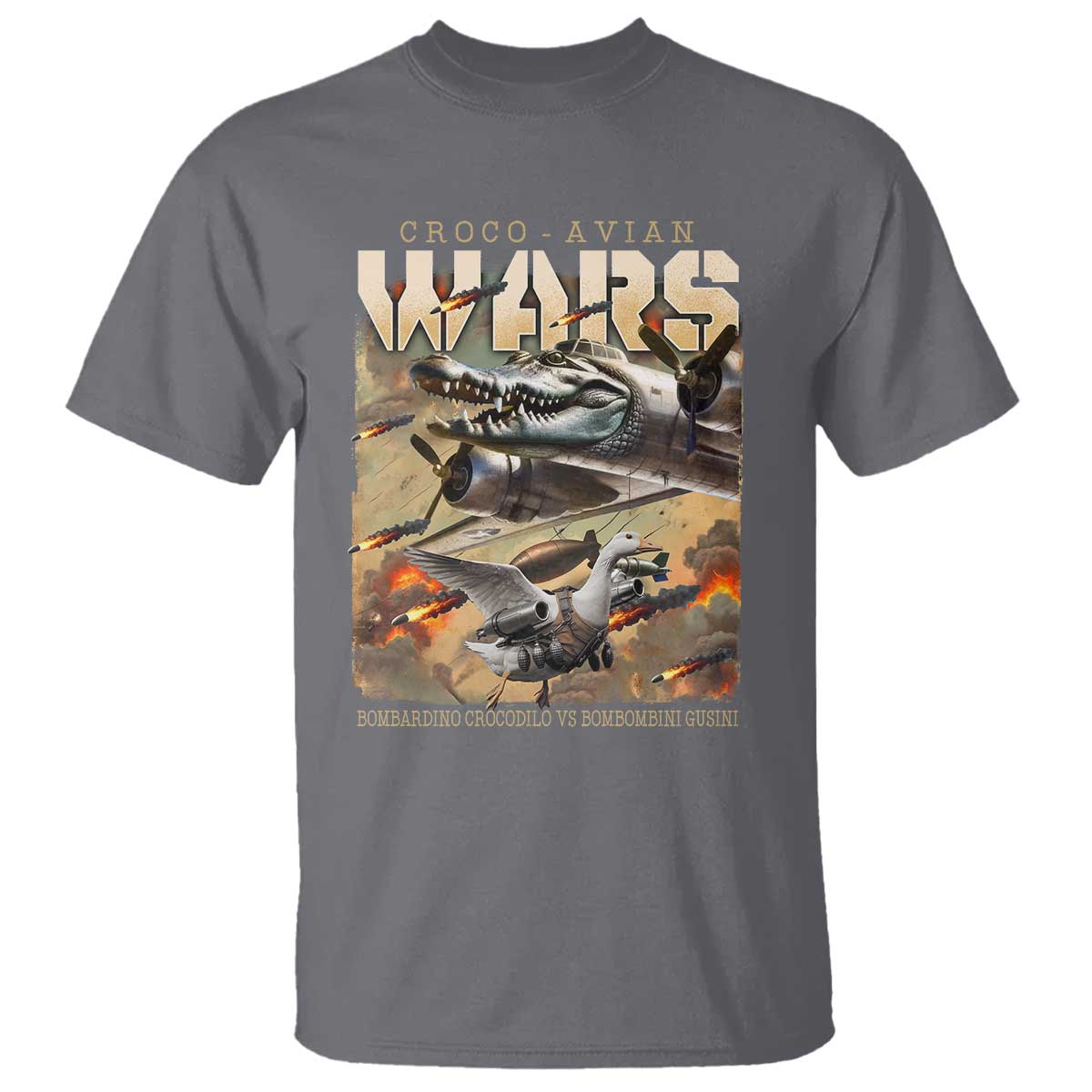 Funny Italian Brainrot Croco Avian Wars T Shirt Bombardino Crocodilo Bombombini Gusini Gen Z Meme TS11 Charcoal Print Your Wear