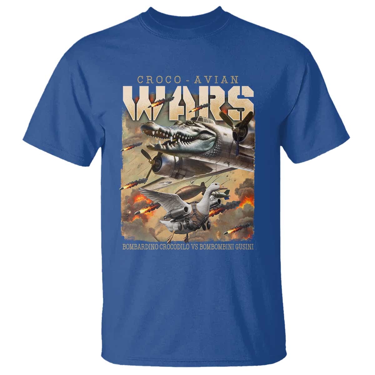 Funny Italian Brainrot Croco Avian Wars T Shirt Bombardino Crocodilo Bombombini Gusini Gen Z Meme TS11 Royal Blue Print Your Wear