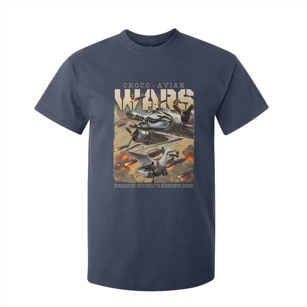 Funny Italian Brainrot Croco Avian Wars T Shirt For Kid Bombardino Crocodilo Bombombini Gusini Gen Z Meme TS11 Navy Print Your Wear